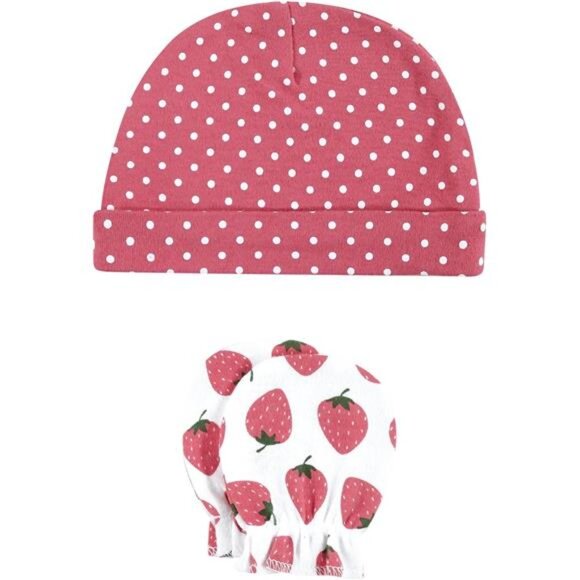 Baby Strawberry Pink‎ Unisex Baby Cotton Cap and Scratch Mitten Set for Girls - Picture 4 of 6
